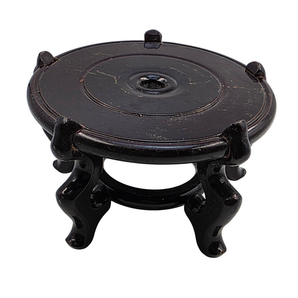 Vintage Chinese Wooden Vase Stand Round Pedestal Base Dark Brown 7.5 Inch O5